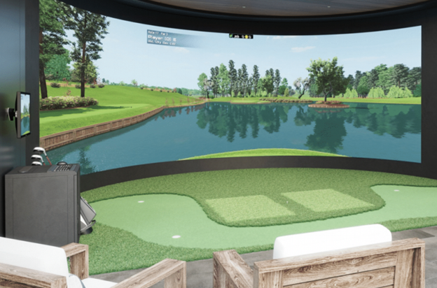 A golf simulator at Play-a-Round Golf A golf simulator at Play-a-Round Golf
